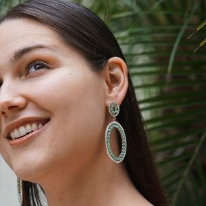Teal and Silver Oval Earrings